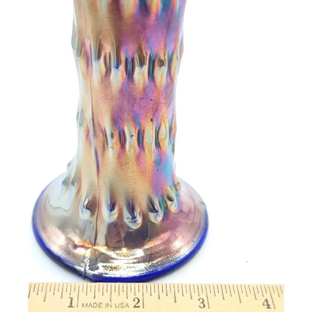 FENTON BLUE RUSTIC HOBNAIL CARNIVAL GLASS VASE 10